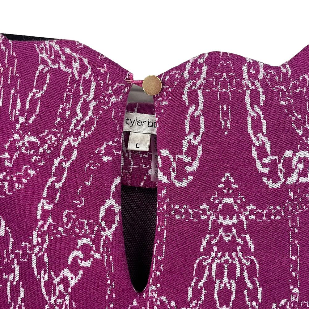 Tyler Boe Chain Print Purple Knit Scallop Trim Anna Shift Dress Womens Large - Picture 5 of 8